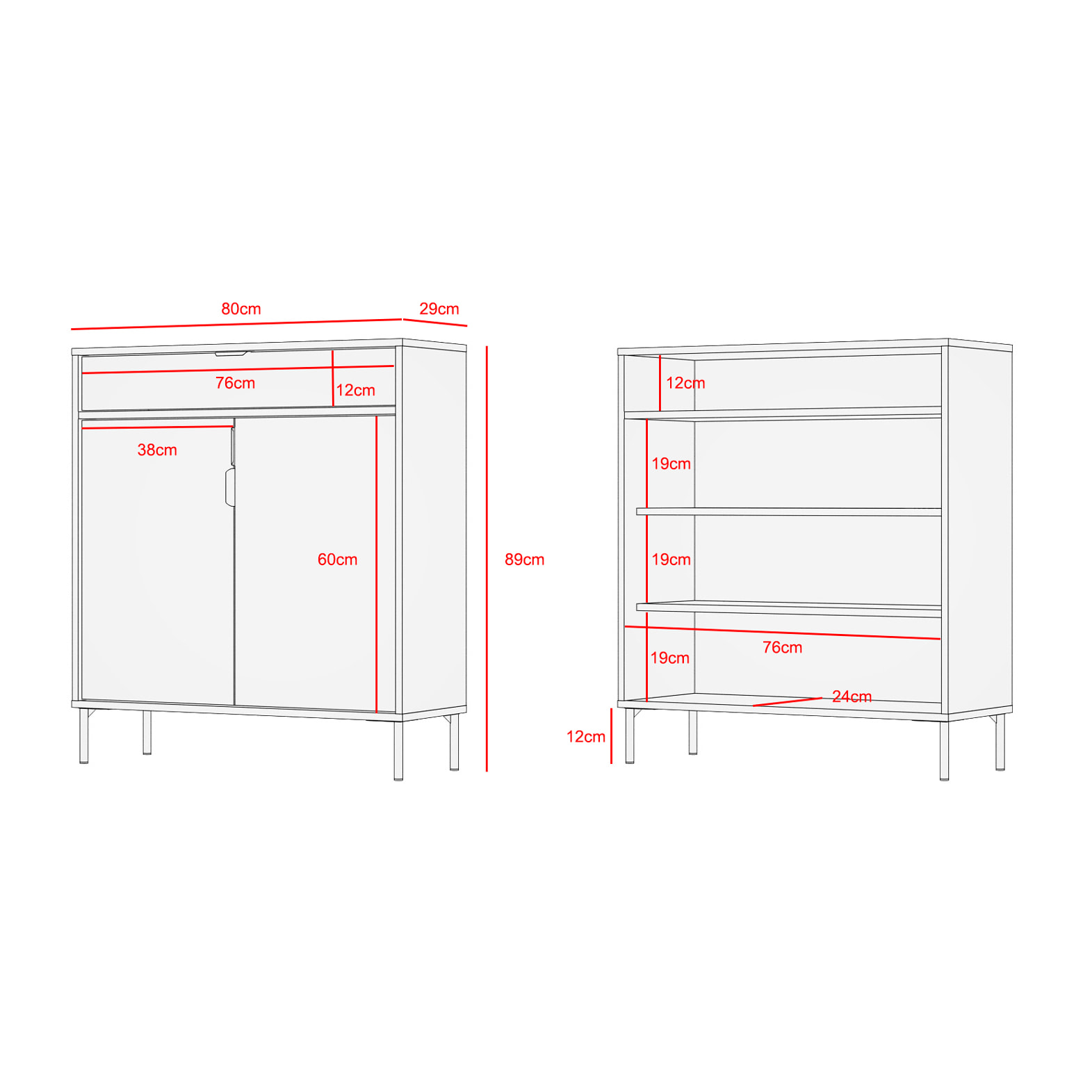 Zapatero Alice melamina roble claro puertas grafito 89x80x29 cm