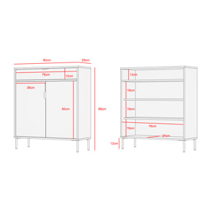 Zapatero Alice melamina roble claro puertas grafito 89x80x29 cm