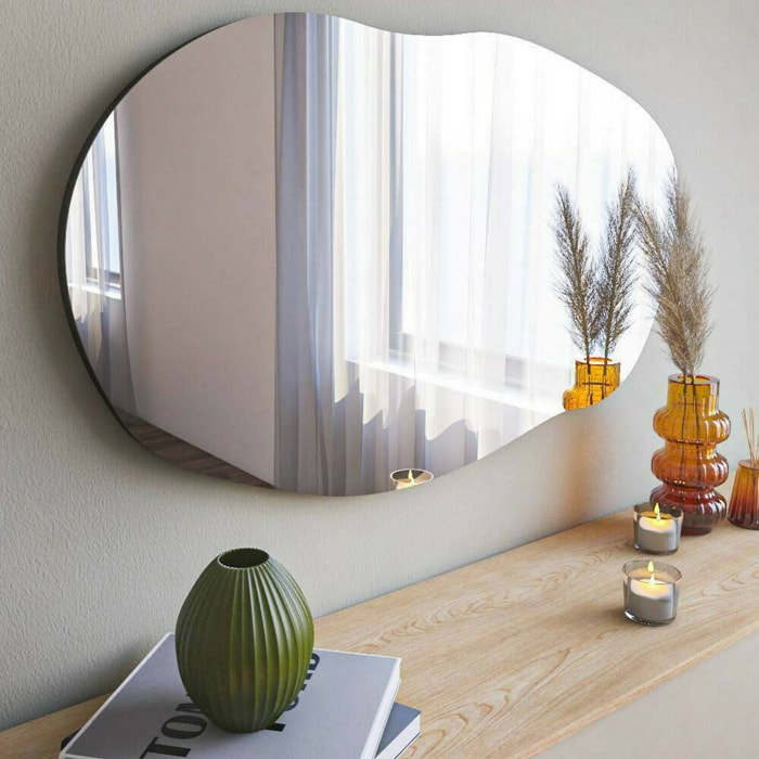 Specchio Apache, Specchiera, Articolo d'arredo a muro, Decorazione con specchio, 52x2h89 cm, Nero