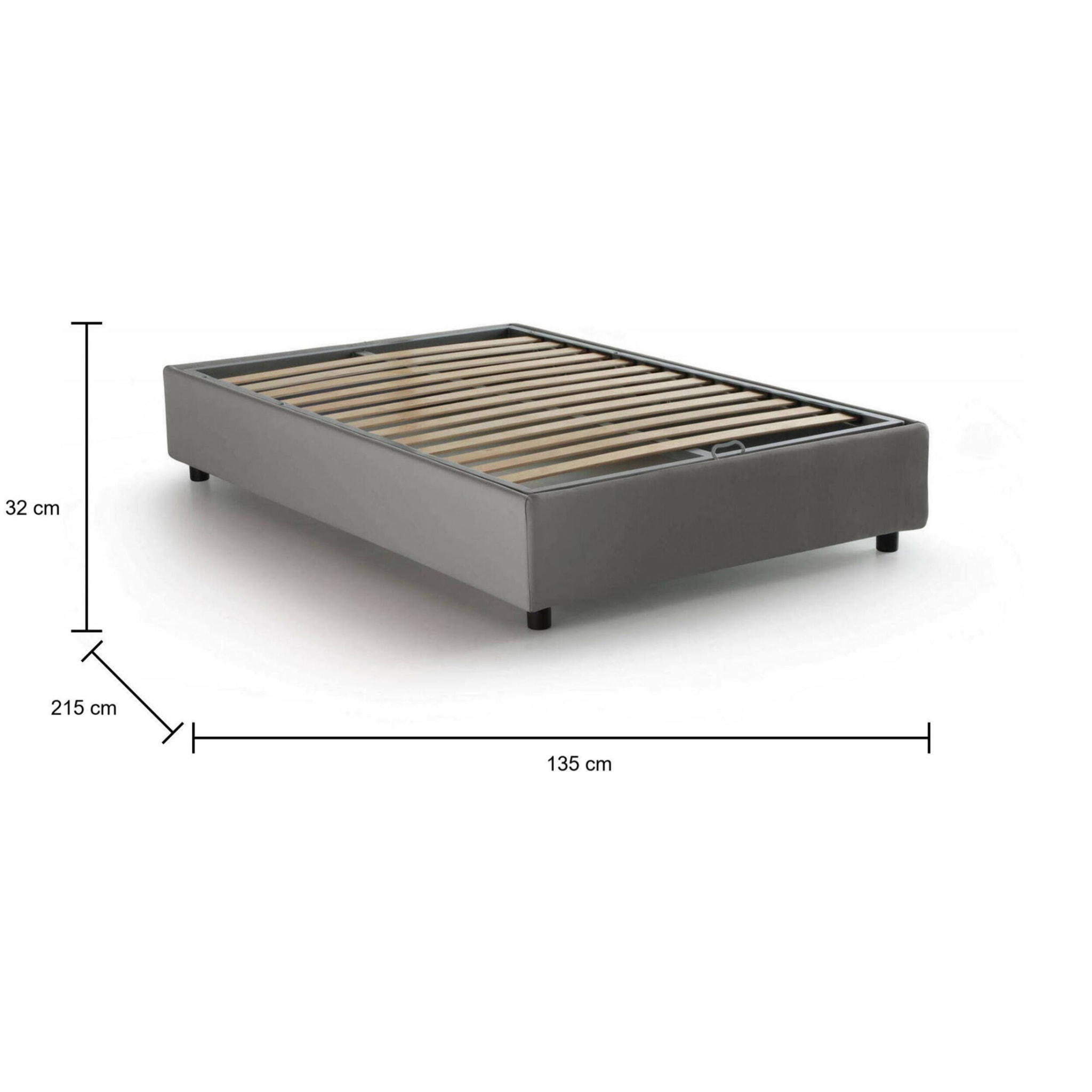 Letto piazza e mezza Andla, Letto contenitore con rivestimento in tessuto, 100% Made in Italy, Apertura frontale, adatto per materasso Cm 120x200, Grigio