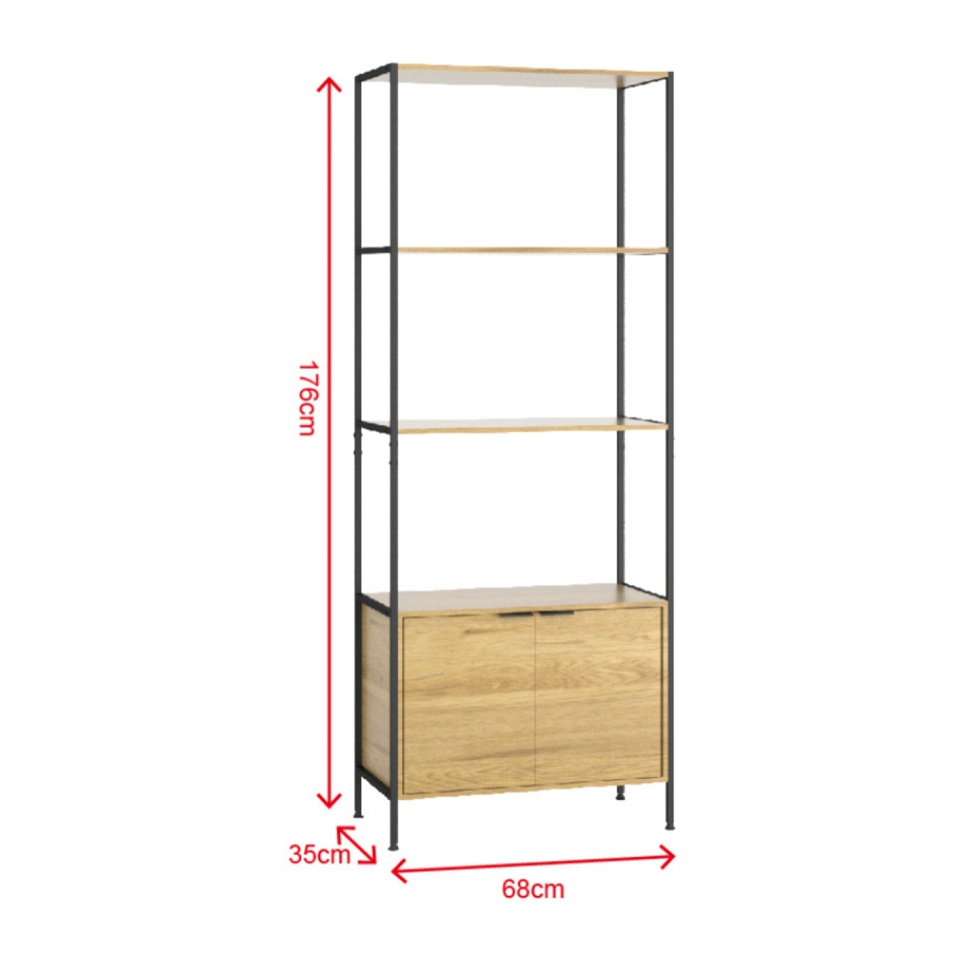 MASSI Etagère 4 rangements et placard 176 cm chêne et noir