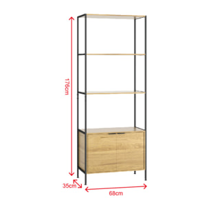 MASSI Etagère 4 rangements et placard 176 cm chêne et noir