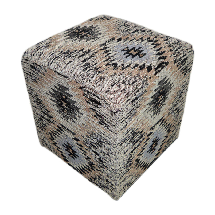 Pouf Solitaire 200 in cotone grigio a trama etnica