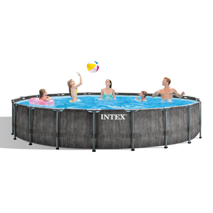 Piscina redonda Intex Prisma Frame Greywood con bomba de filtración, escalera y láminas, 549x122 cm