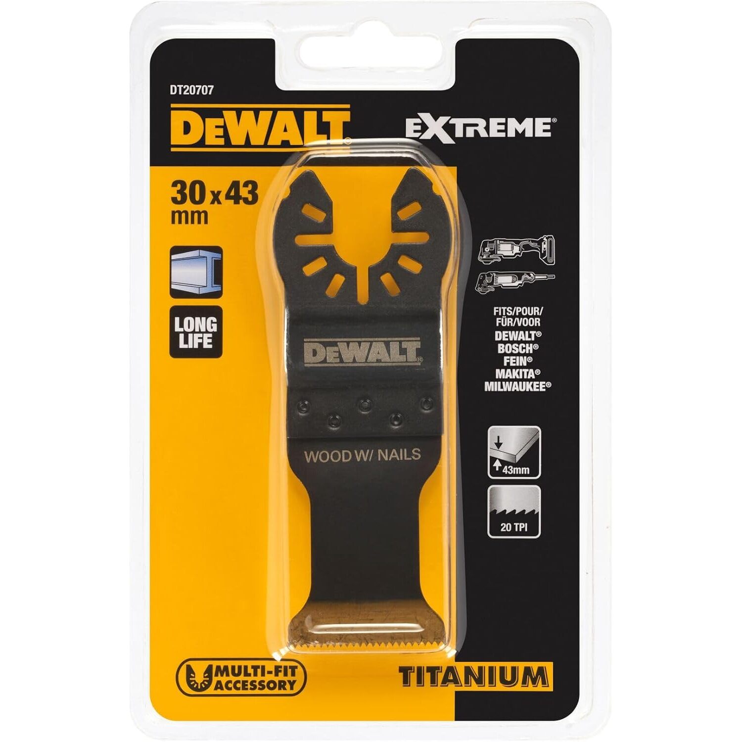 Lame Titanium DEWALT 30X43MM BIM Pour Multi-Cutter - DT20707
