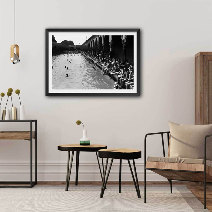 Affiche photo ancienne Piscine Deligny - Paris Affiche + cadre en bois - Noir