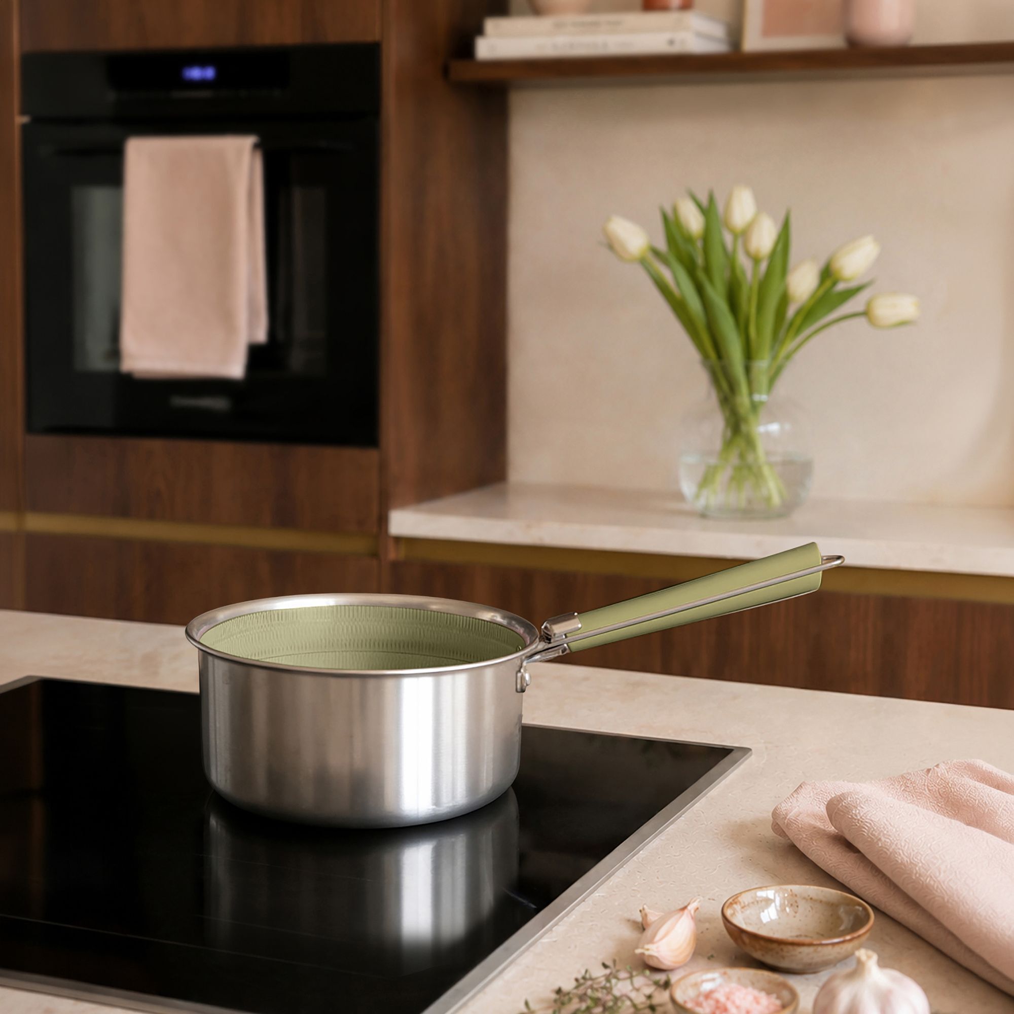 Casserole 18cm en acier inoxydable vert AGLAE
