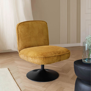 Fauteuil pivotant en velours jaune et pied en métal noir FUNKY