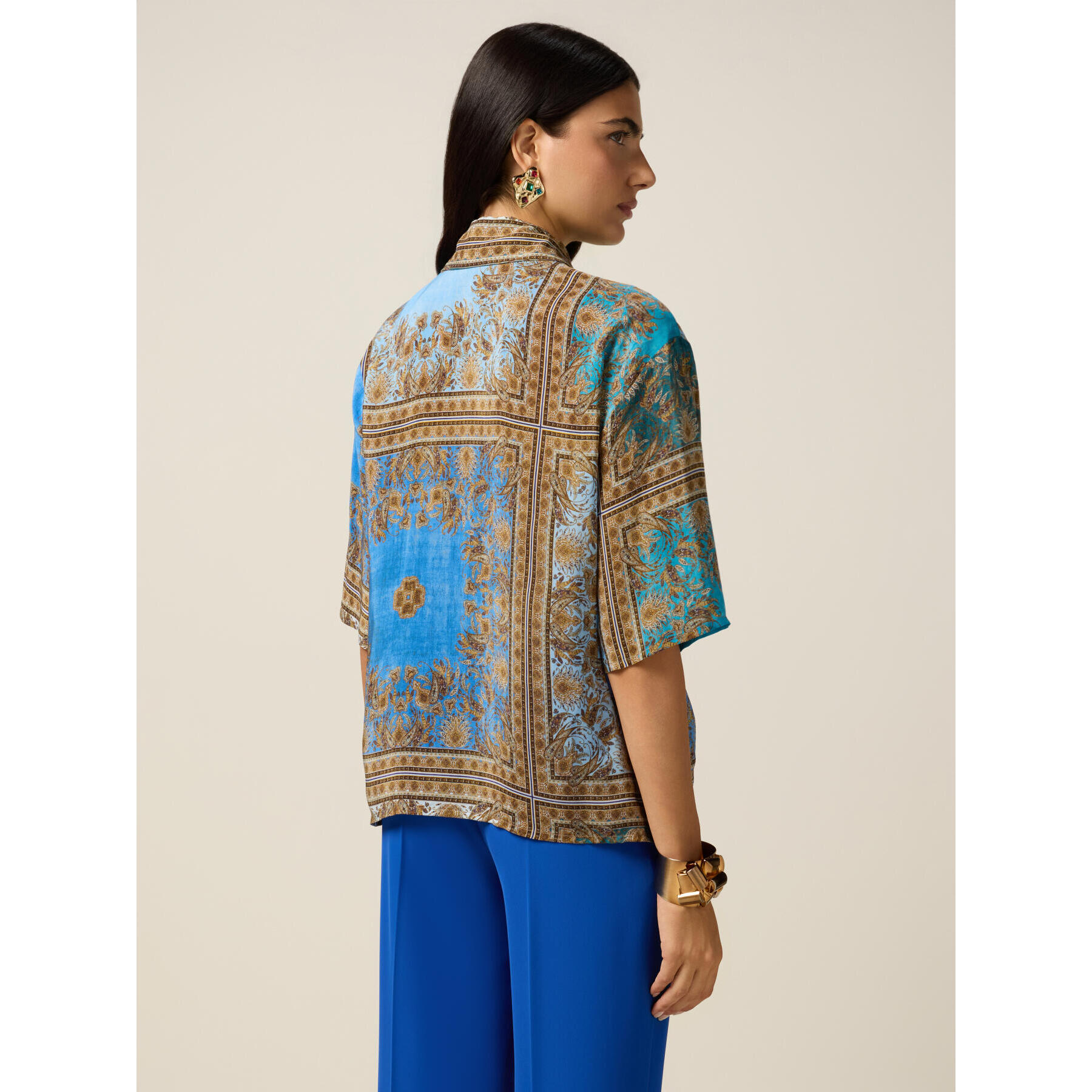 Oltre - Camicia in viscosa fantasia - Azzurro