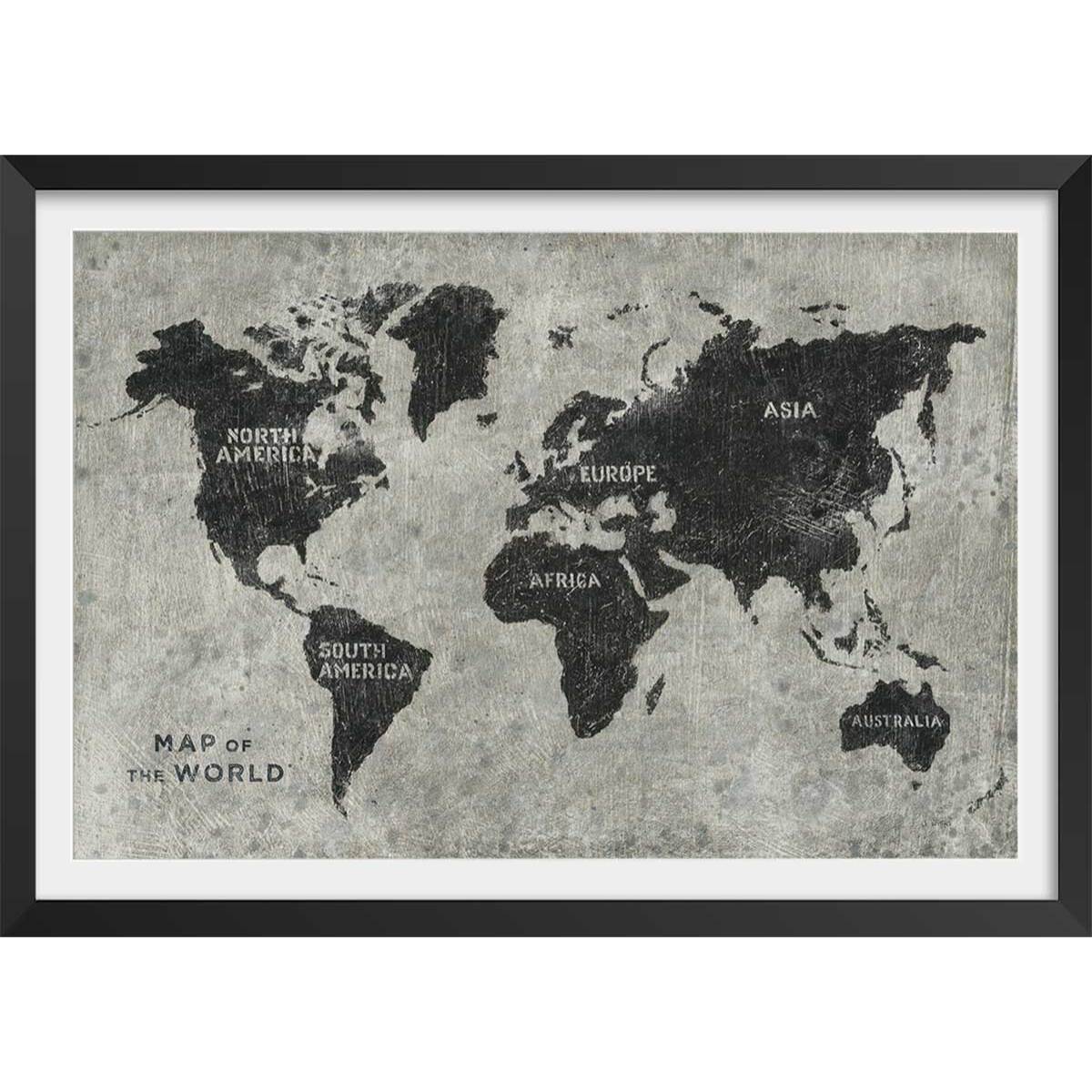 Affiche Carte du monde punky Affiche + cadre en bois - Noir