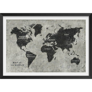 Affiche Carte du monde punky Affiche + cadre en bois - Noir