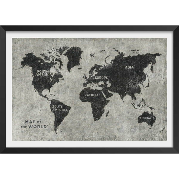 Affiche Carte du monde punky Affiche + cadre en bois - Noir