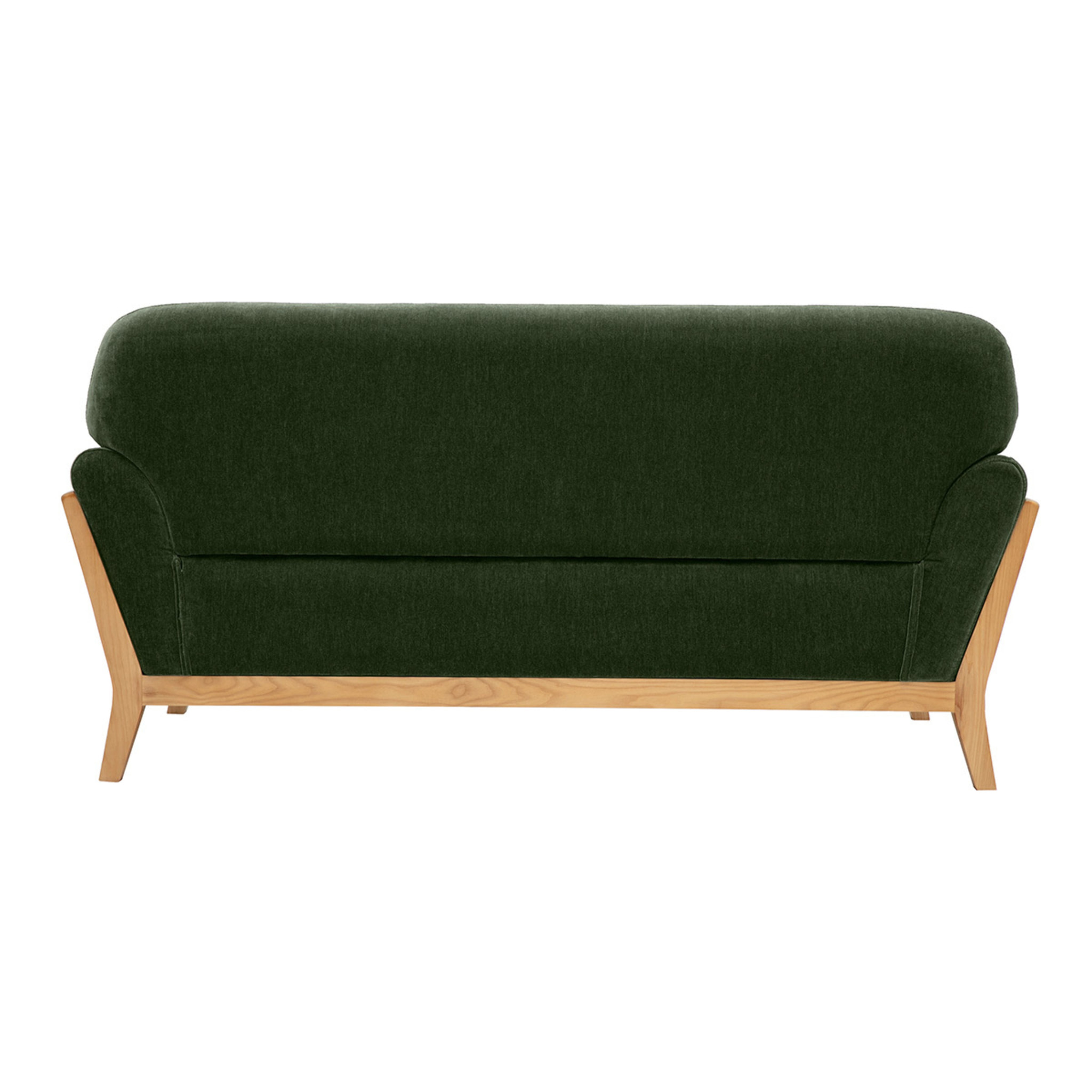 Canapé scandinave 2 places en tissu effet velours vert kaki et bois clair YOKO