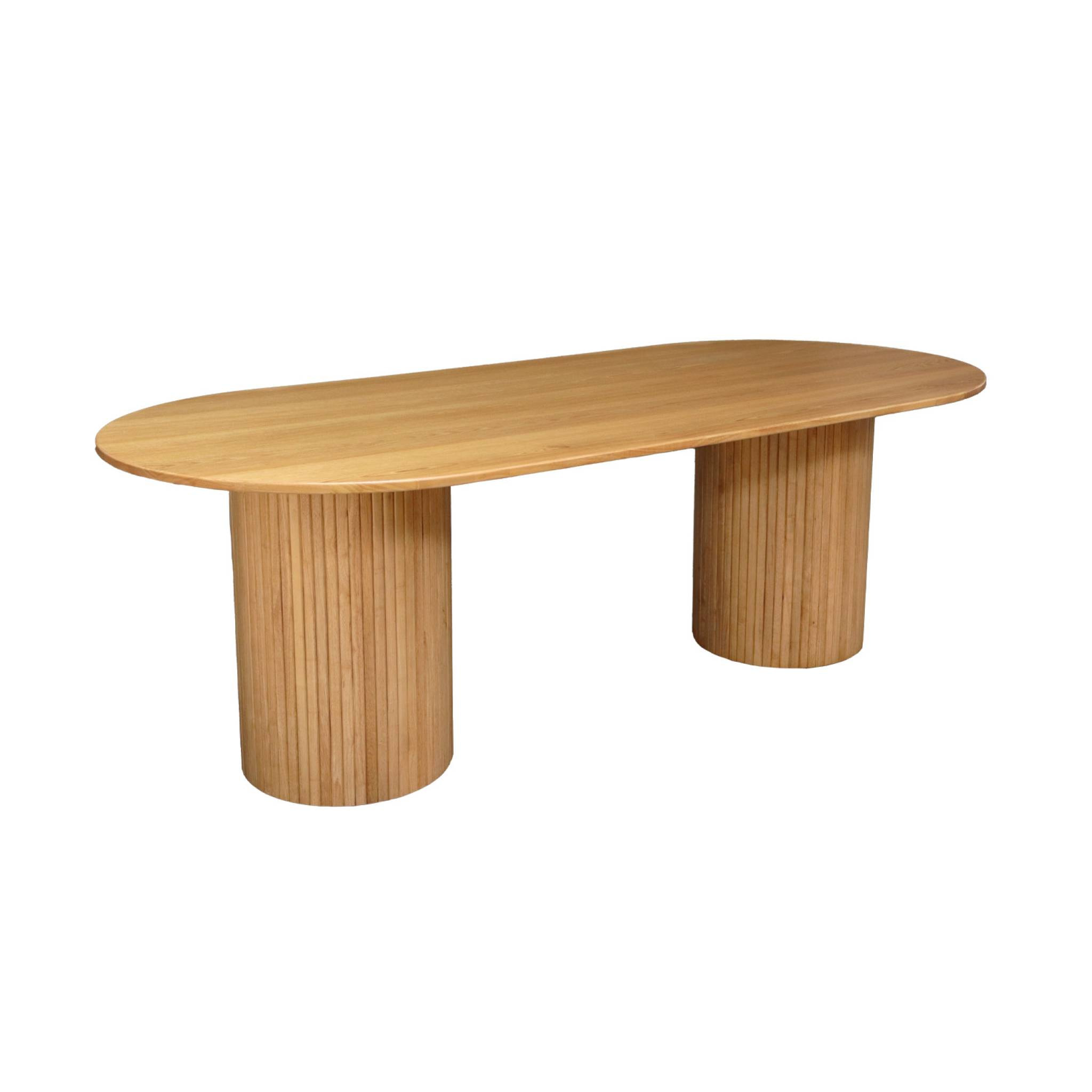 Table à manger oblongue bois d'hévéa et placage chêne 8 places naturel - L 220 x P 100 x H 73 cm - Estelle