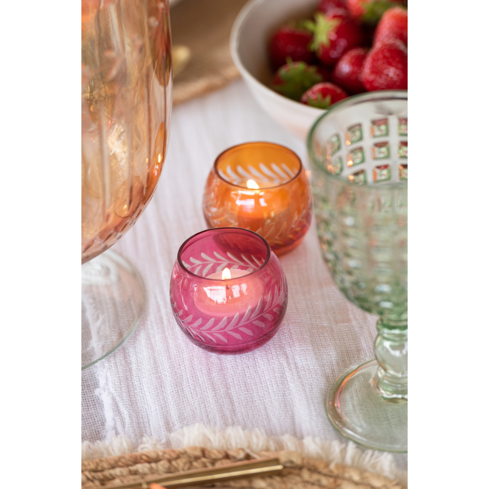 J-Line bougeoir Feuilles Rond - verre - mix - 3 pcs