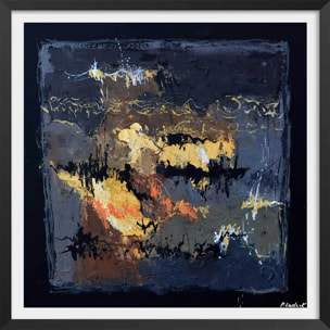 Affiche abstraite monochromatique de bleus Affiche + cadre en bois - Noir