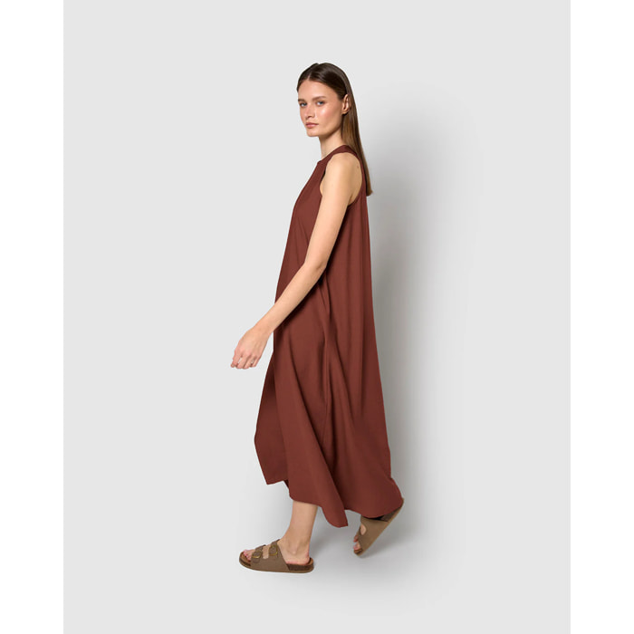 Vestido largo sin mangas fluido teja
