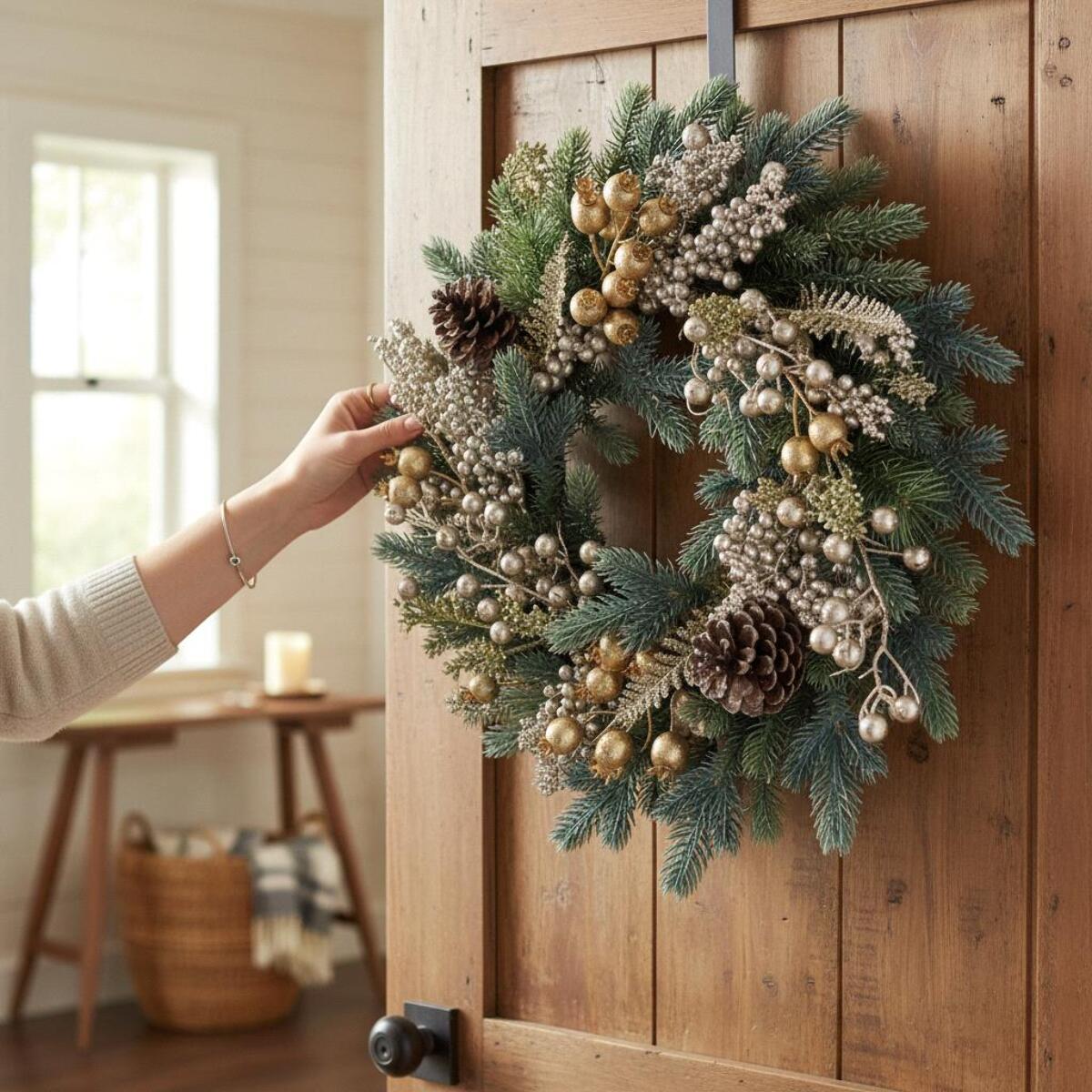 Corona con abete ilex e pigne - Pezzi 1 - ORO - Bianchi Dino SpA