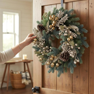 Corona con abete ilex e pigne - Pezzi 1 - ORO - Bianchi Dino SpA