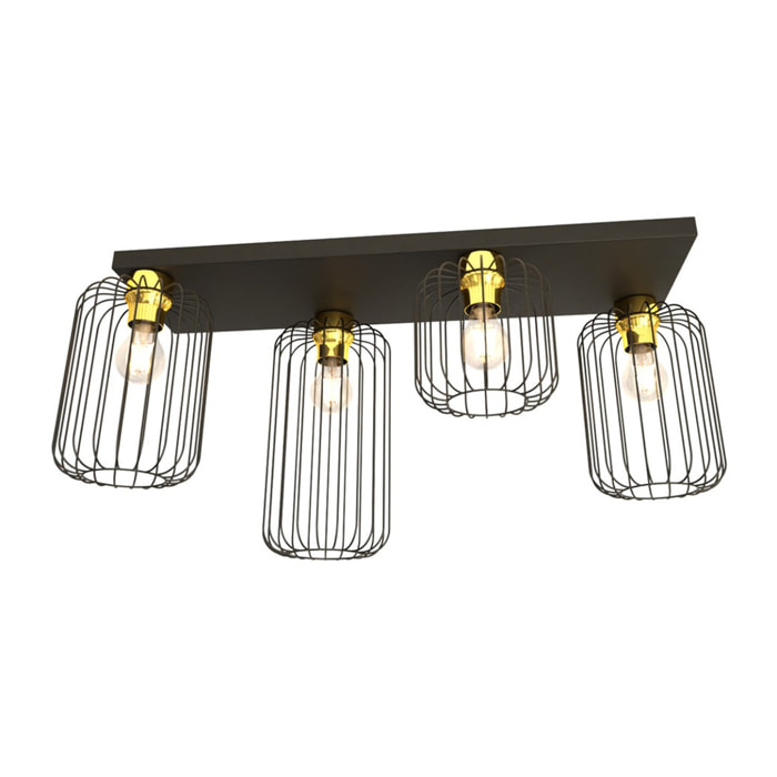 Lampada a sospensione BARN in acciaio nero opaco e oro
