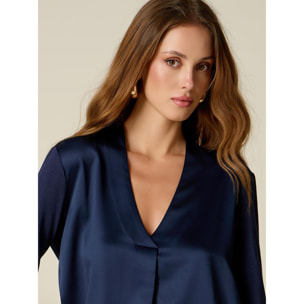 Oltre - T-shirt bimaterica maniche lunghe - Blu