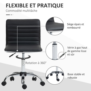 Chaise de bureau design style Chesterfield acier chromé revêtement synthétique noir