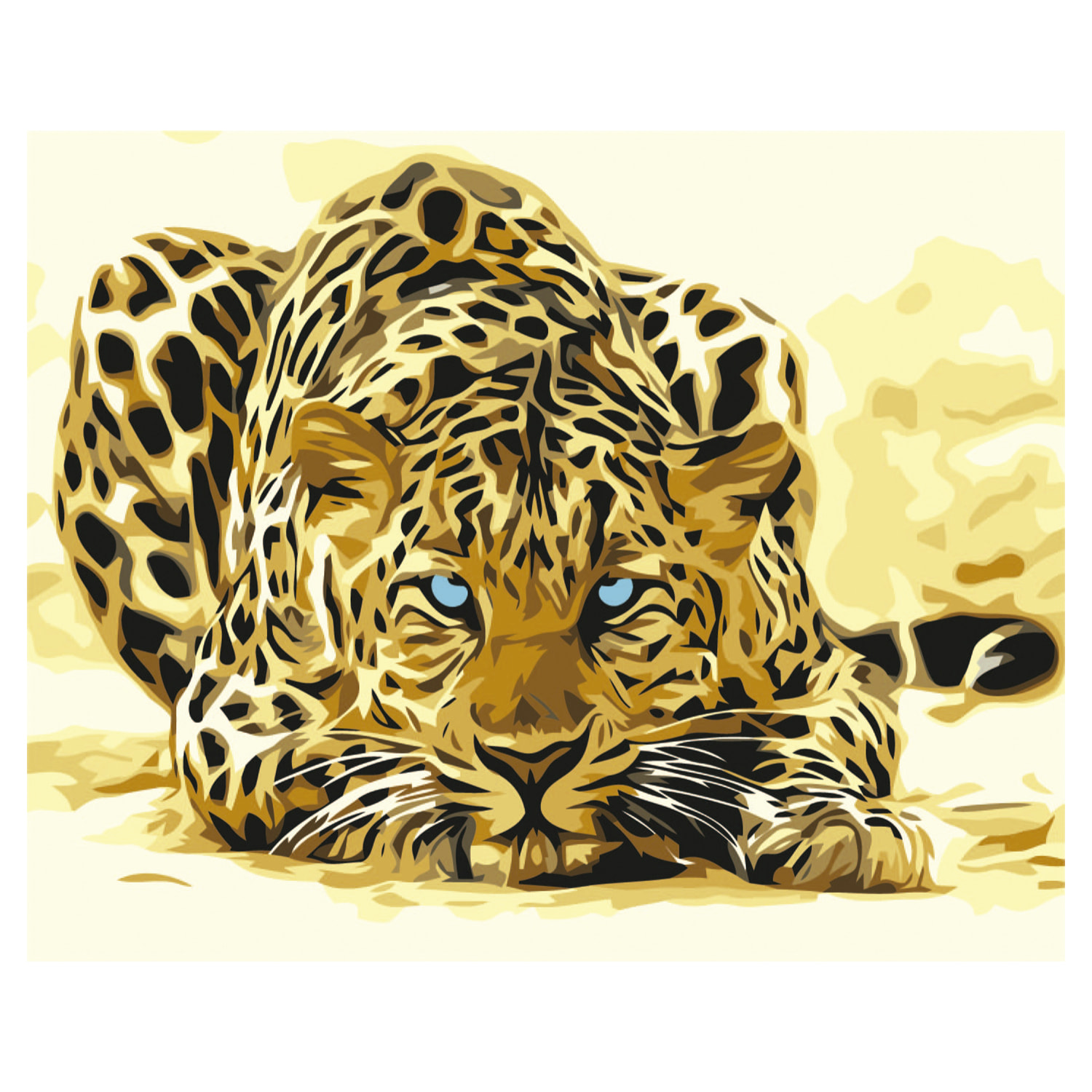 Tela con disegno da dipingere a numeri, di 40x50cm. Design leopardato. Include pennelli e vernici necessari.