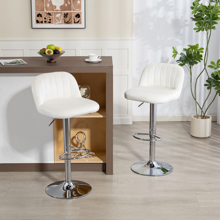 Juego de 2 Taburetes de Bar, Taburetes Altos de Cocina con Asiento Giratorio 81 cm de Altura, Respaldo y Reposapiés, Tapizados de Terciopelo, Fácil Montaje, Estilo Moderno, Crema