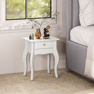 Lot de 2 tables d'appoint, bout de canapé avec pieds courbés, tiroir et plateau spacieux, table basse pour salon, chambre, 45 x 35 x 55 cm, blanc