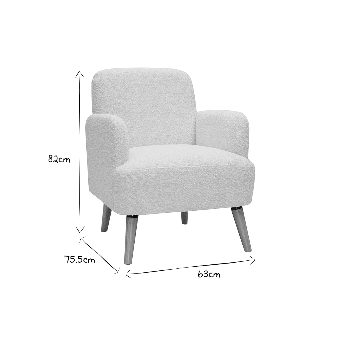 Fauteuil scandinave en tissu effet laine bouclée blanc cassé et bois clair ISKO