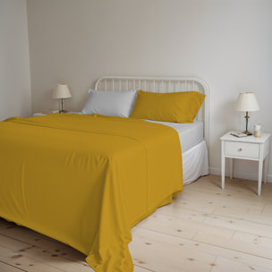 COMPLETO LETTO NATURAL COLOR, 100% Cotone, Made in Italy - SENAPE/GRIGIO CHIARO
