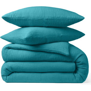 Housse de couette 100% gaze de coton bleu enamel
