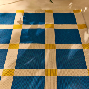 POSITANO - Tapis intérieur/extérieur à motif damier bleu