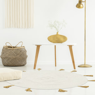 Tapis Rond Coton Pompon Beige 90cm