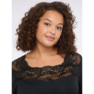 Fiorella Rubino - Camiseta de manga larga con inserto de encaje - Negro