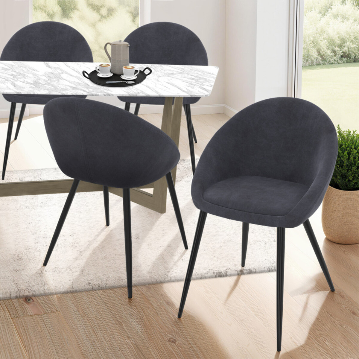 Chaises Dory en velours et pieds noirs - Gris