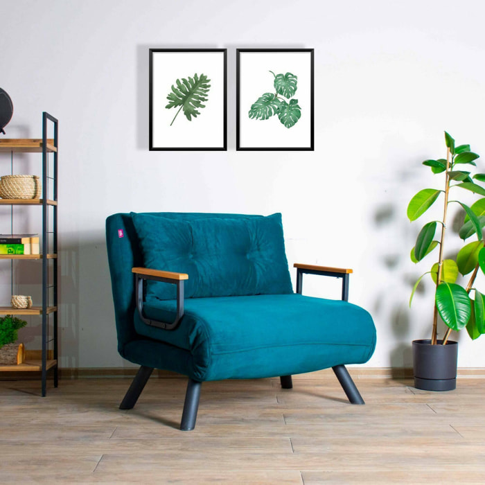 Poltrona Keoni, Seduta imbottita, Divano singolo da salotto, Sedia con braccioli, 60x78 h78 cm, Verde acqua