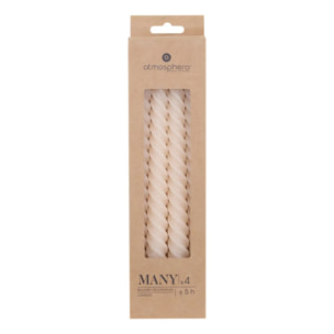 4 bougie-bâtons "Twist many" ivoire 180g
