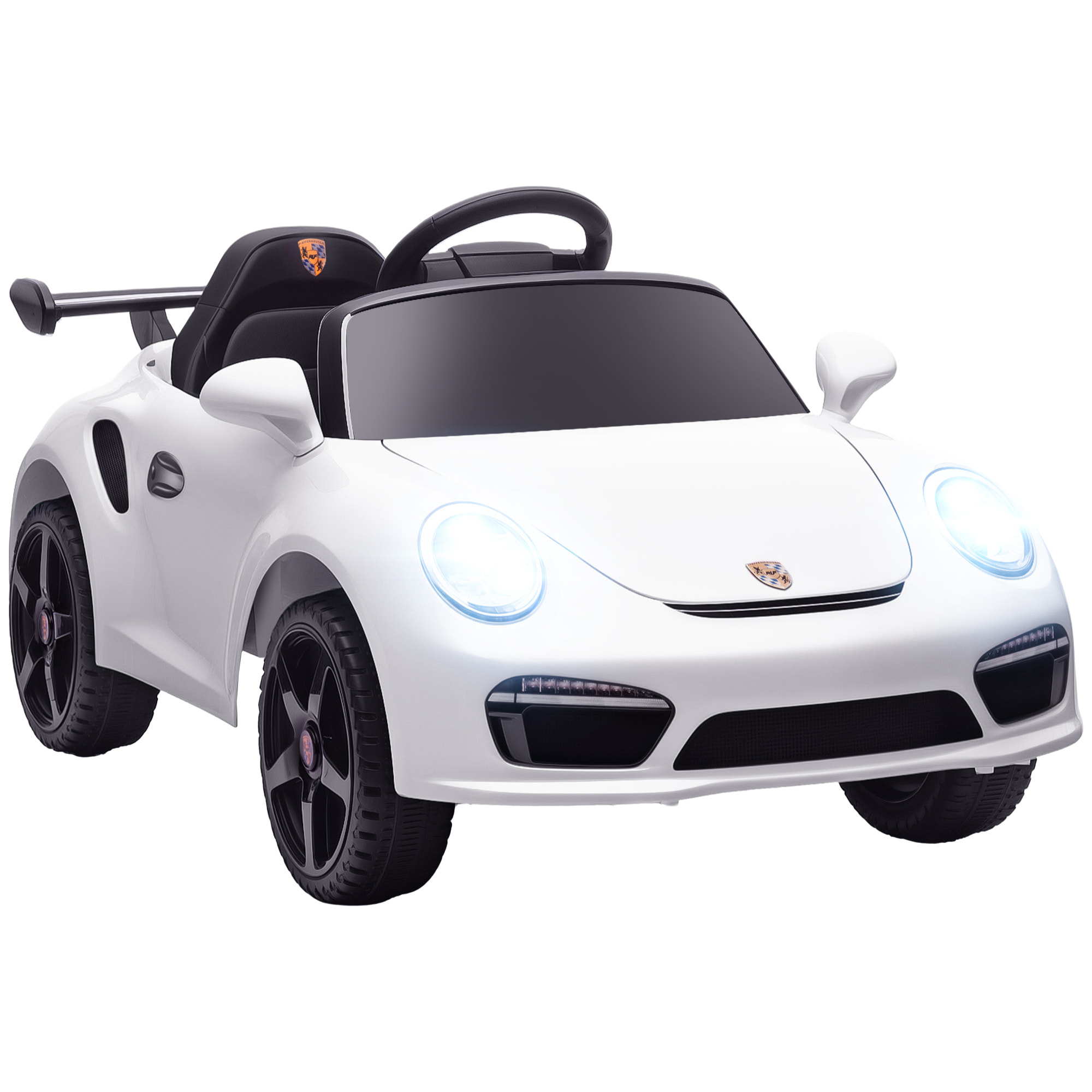 Coche Eléctrico para Niños con Licencia RUF CTR 3 Clubsport, Coche de Batería 12V, con Mando a Distancia 2,4 G, Motor Doble, Música Inalámbrica, Bocina, Ruedas Auxiliares y Faros LED, Blanco