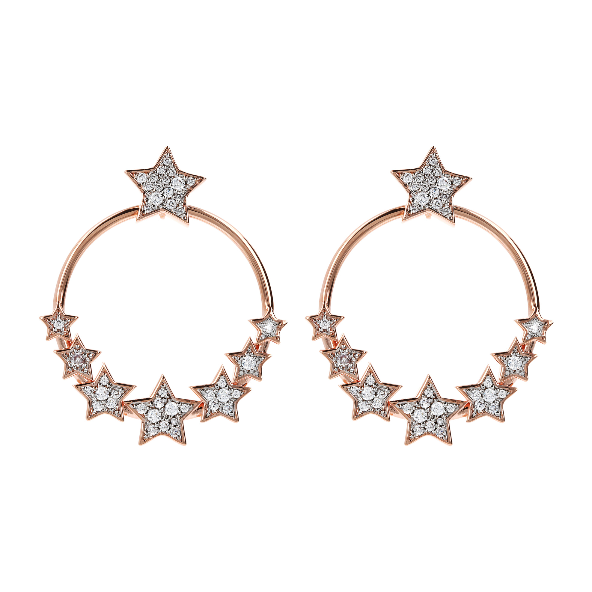 Orecchini a Cerchio con Stelle Graduate in Cubic Zirconia