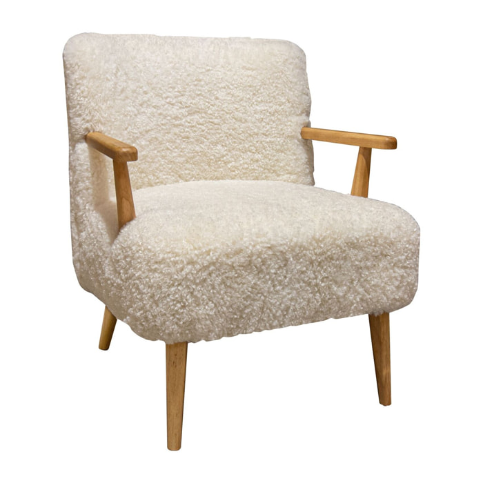 Fauteuil en tissu crème et structure en bois ELIOT