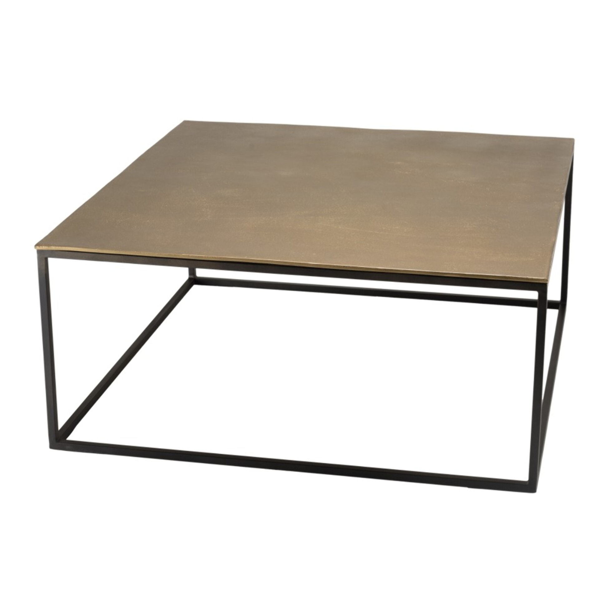 JOHAN - Table basse carrée 90x90cm aluminium doré et noir pieds métal