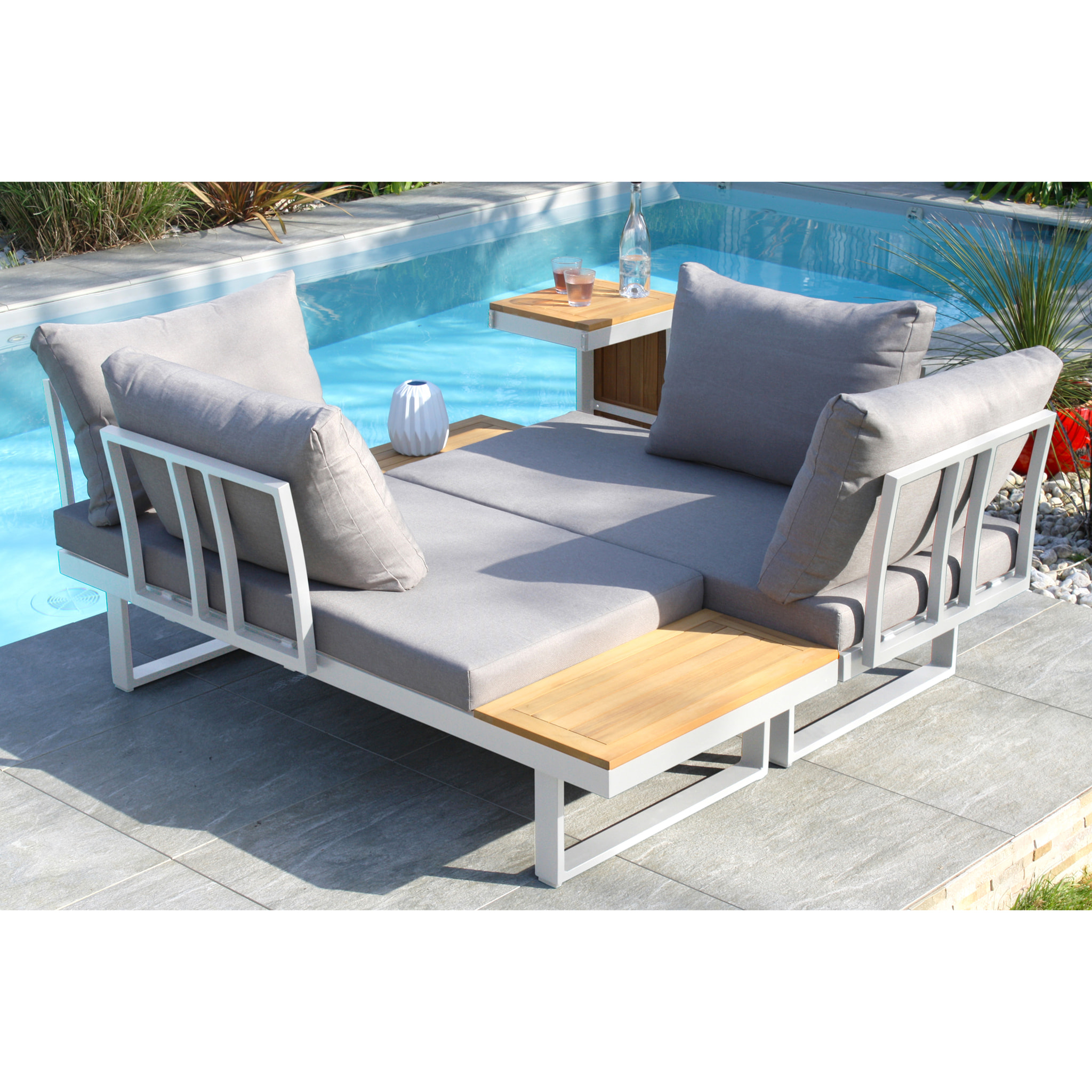 TOKYO - Salon de jardin 4 places en bois d'acacia et aluminium