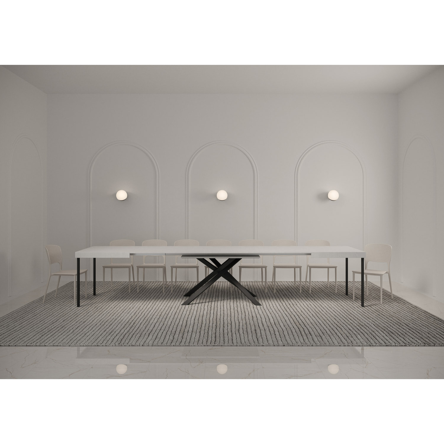 Mesa extensible 90x140/400 cm Karida fresno blanco patas antracita