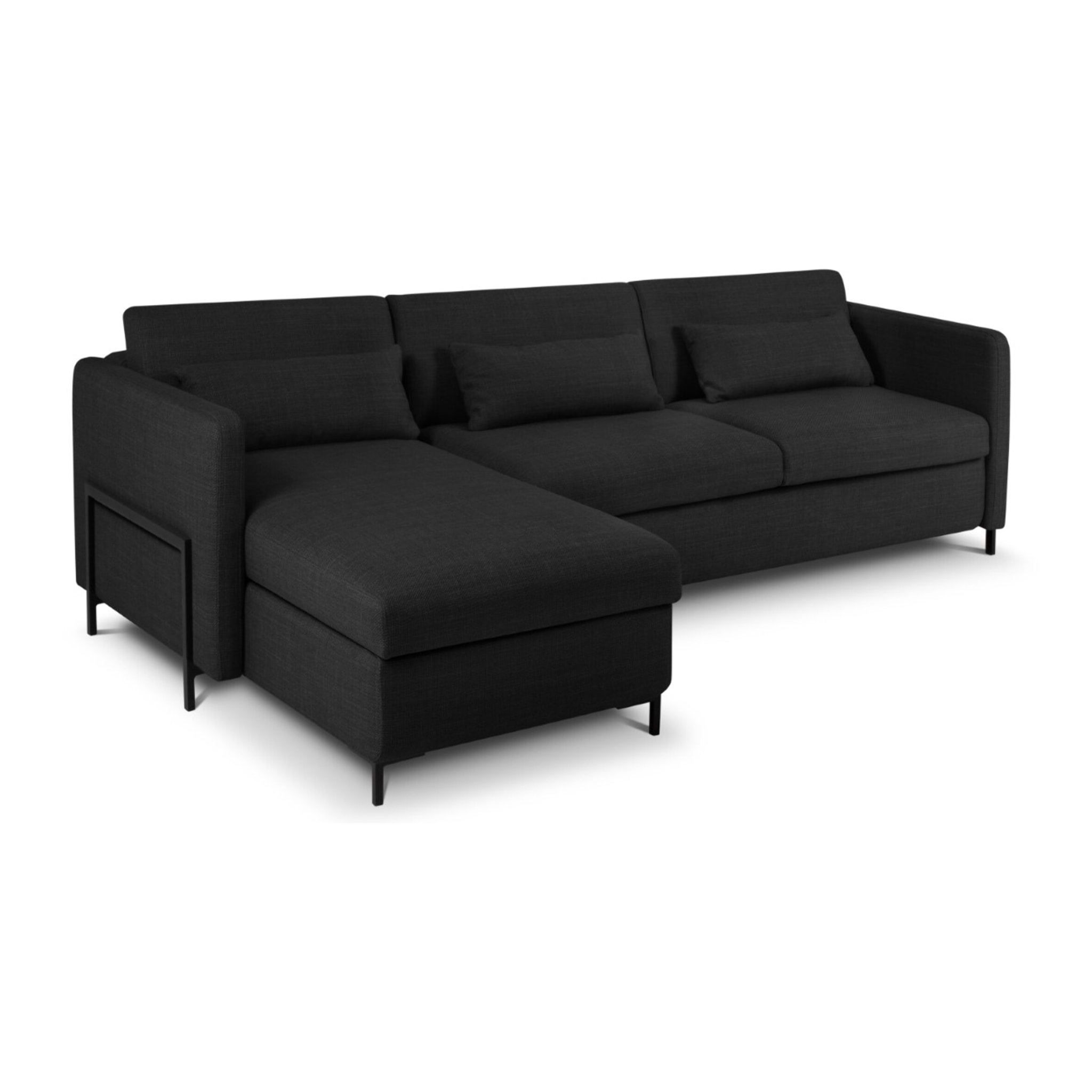 Canapé d'angle gauche convertible avec coffre de rangement "Yanis" 4 places en tissu structurel gris foncé