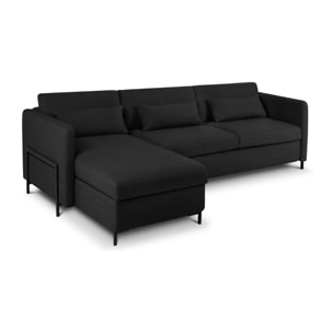 Canapé d'angle gauche convertible avec coffre de rangement "Yanis" 4 places en tissu structurel gris foncé
