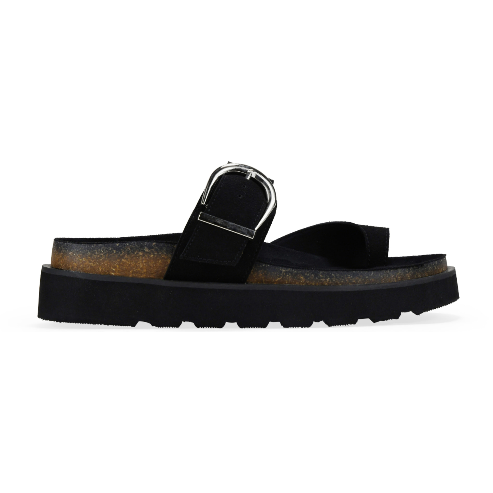 Sandalias de dedo negras piel con hebilla