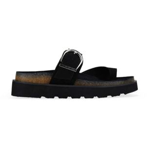 Sandalias de dedo negras piel con hebilla