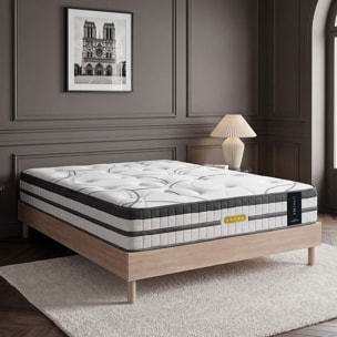 Ensemble Matelas Hybride Concorde & Sommier Bois, Ressorts Ensachés & Mémoire de Forme, 26 cm, Technologie Tri-lattes, Soutien Ferme