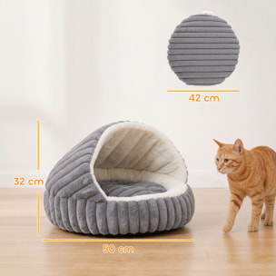 PawHut Cama para Gatos, Cueva para Gatitos Redonda con Base Antideslizante y Cojín Lavable, para Interior, 50x50x32 cm, Gris